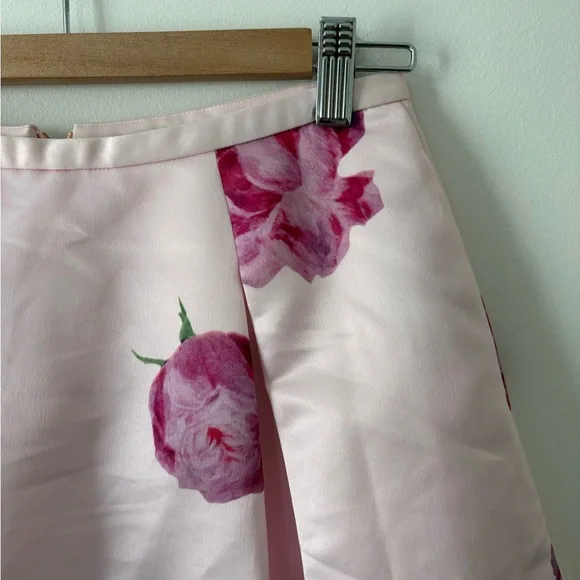 Ted Baker Light Pink Satin Floral Pleated A-Line Skirt Size US 4 Summer Feminine - Picture 5 of 8